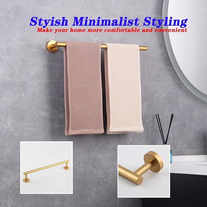 GERZWY 18-Inch Bathroom Towel Bar Gold Stainless Steel Modern Round Style Bath Towel Rack Wall Mount AG1101C45-BE