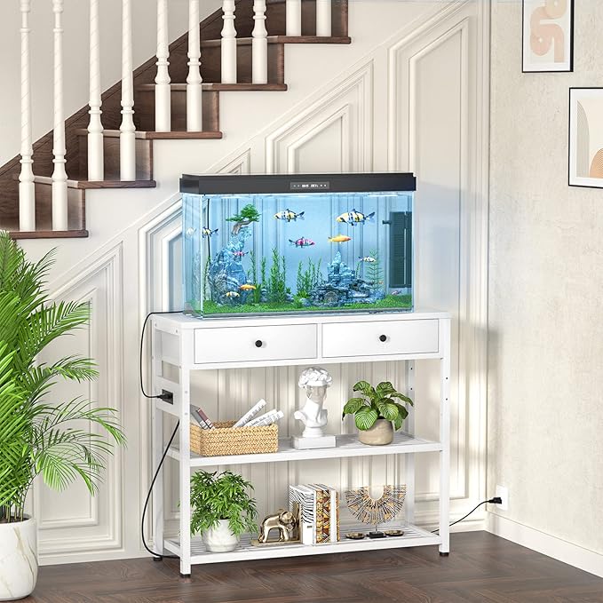 Ecoprsio Entryway Table with Outlets and USB Ports, Console Table with 2 Drawers, Small Sofa Table with Storage Shelves for Living Room, Couch, Hallway, Foyer, Kitchen Counter, 32'', White-NeatNest
