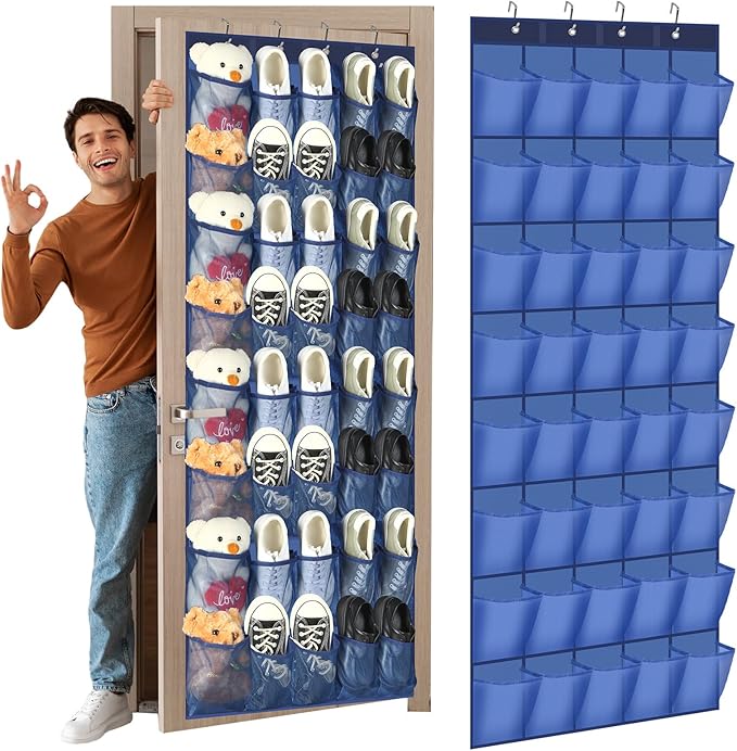 Windyun 40 Large Over the Door Hanging Shoe Organizer Navy Blue Mesh Pockets Shoe Rack for Closet Behind Door Hanger Storage Holder Nonslip for Cruise Essentials, Dorm Room Storage, Utility Room-NeatNest