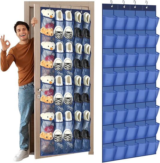 Windyun 40 Large Over the Door Hanging Shoe Organizer Navy Blue Mesh Pockets Shoe Rack for Closet Behind Door Hanger Storage Holder Nonslip for Cruise Essentials, Dorm Room Storage, Utility Room-NeatNest