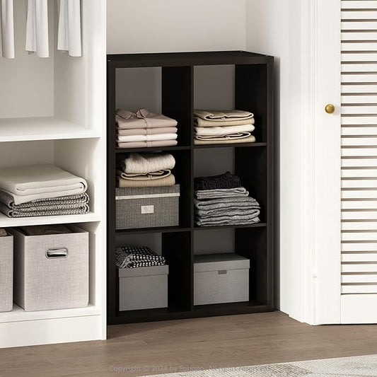 Furinno Cubic Open Back Multipurpose Clothing & Closet Storage Organizer Shelf, 6-Cube, Black Dark Oak