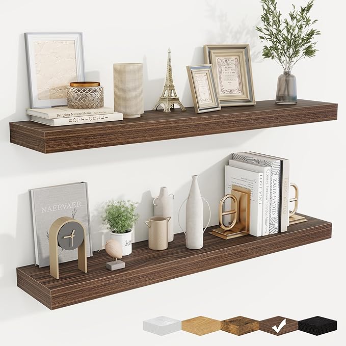 fuqing Floating Shelves for Wall, Bathroom Shelf Wall Mounted for Storage, Shelves with Invisible Bracket for Bedroom, Kitchen, Living Room, Farmhouse Small Book Shelf, 40 Inch Set of 2, Walnut-NeatNest