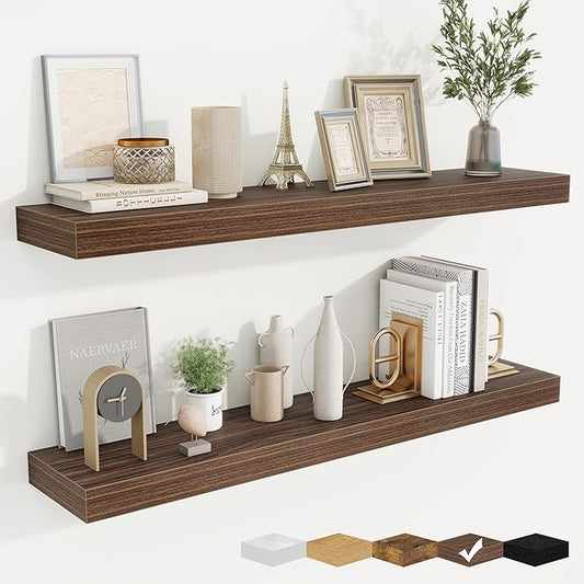 fuqing Floating Shelves for Wall, Bathroom Shelf Wall Mounted for Storage, Shelves with Invisible Bracket for Bedroom, Kitchen, Living Room, Farmhouse Small Book Shelf, 40 Inch Set of 2, Walnut-NeatNest