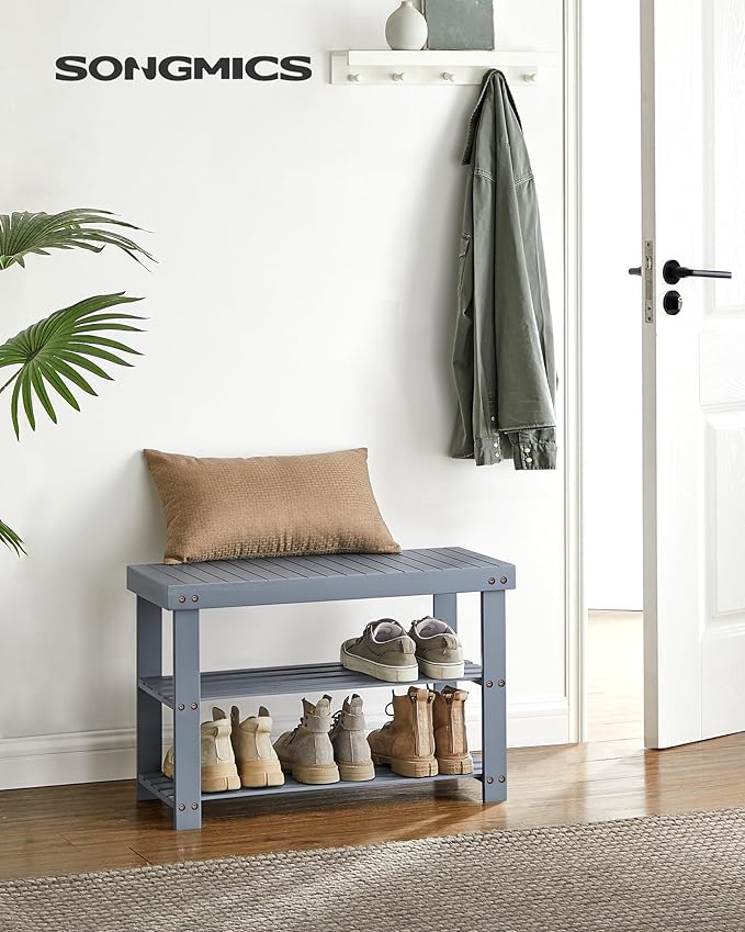 SONGMICS Shoe Rack Bench, 3-Tier Bamboo Shoe Storage Organizer, Entryway Bench, Holds Up to 286 lb, 11.3 x 27.6 x 17.8 Inches, for Entryway Bathroom Bedroom, Grey ULBS04GY-NeatNest