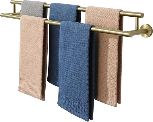Alise Double Bath Towel Bars Towel Racks for Bathroom Lavatory,32 Inch Towel Holder SUS304 Stainless Steel Towel Hanger Towel Rail Wall Mount,Brushed Gold,GYT6902-800-G