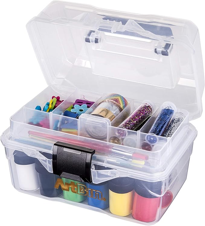 ArtBin 6890AG Small Project Box, Portable Art & Craft Organizer with Lift-Out Tray, [1] Plastic Storage Case, Clear