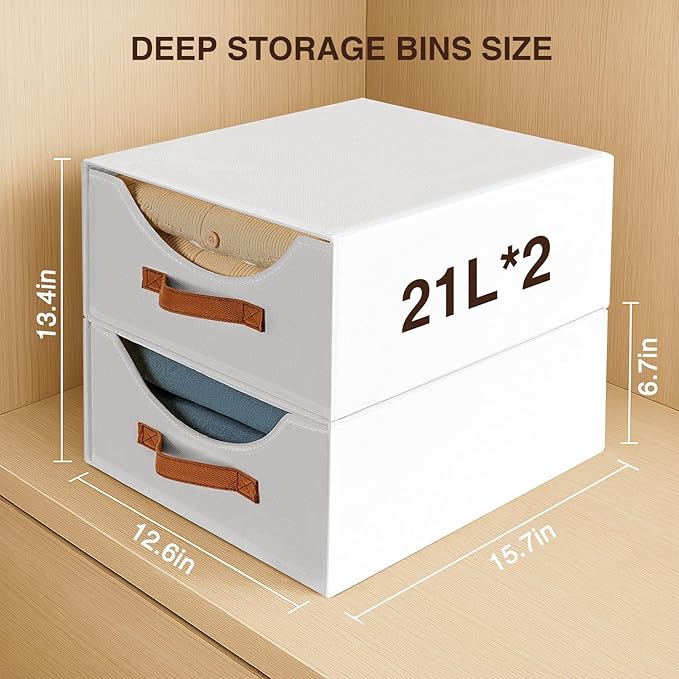 Closet Organizers and Storage - Large Stackable Storage Bins with Drawer, Fabric Bins for Organization, Collapsible Drawer Organizer Clothes for Bedroom, Living Room, 2 Pack, White-NeatNest