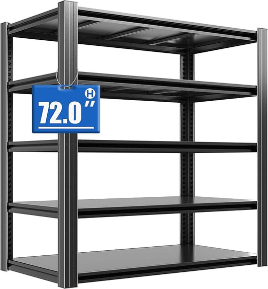 72" H Metal Storage Shelving, 3000LBS Heavy Duty Shelves Unit, Adjustable 5 Tier Storage Rack, Industrial Utility Shelf for Garage, Warehouse, Bedroom, Kitchen,24" D×48“W×72”H, Black-NeatNest