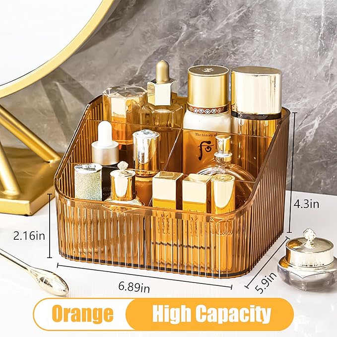 Makeup Organizer Cosmetics Storage Box, Large Capacity Make Up Brush Holder Organizer Vanity Accessories, Bathroom Countertops, Desk Storage Container, Cosmetic Display cases(Yellow-L)-NeatNest