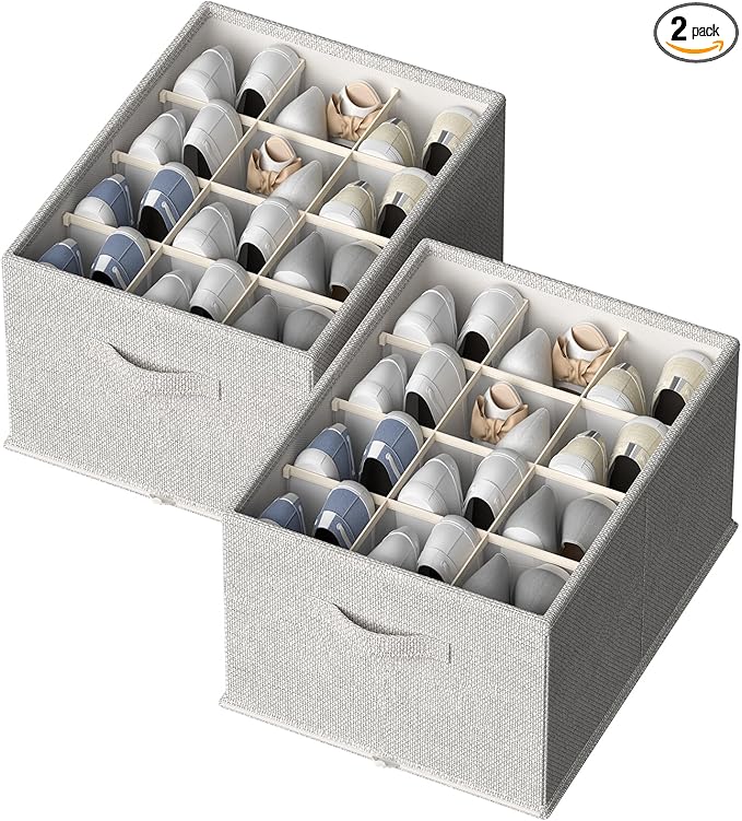 2 Pack Shoe Organizer for Closet,Foldable Shoe Organizer,Fits up to 24 Pairs,Storage Containers With Bottom Support for Shoes-NeatNest
