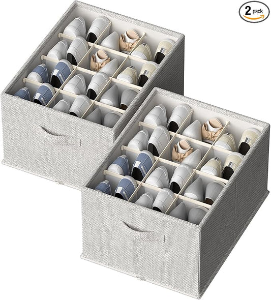 2 Pack Shoe Organizer for Closet,Foldable Shoe Organizer,Fits up to 24 Pairs,Storage Containers With Bottom Support for Shoes-NeatNest