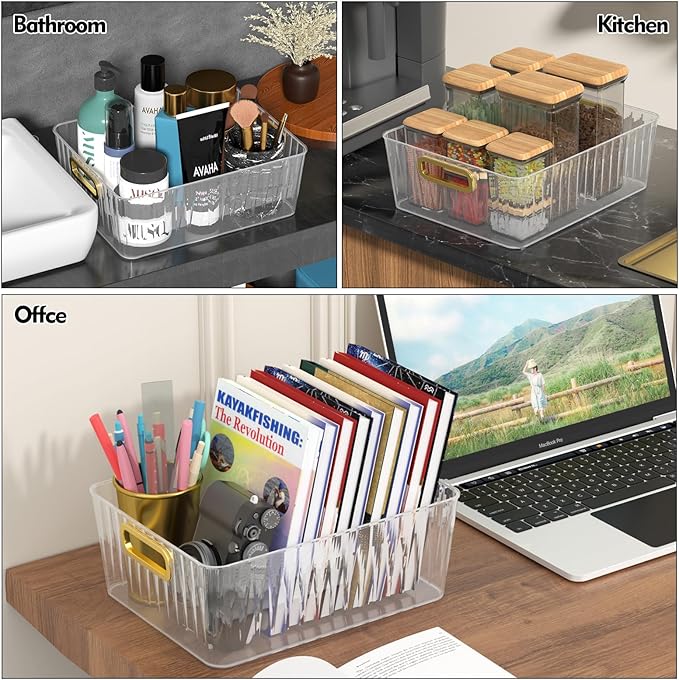 4-Pack Clear Fridge Storage Bins, Plastic Kitchen Pantry Storage Bins, 11.3" × 8.5" × 4.3"