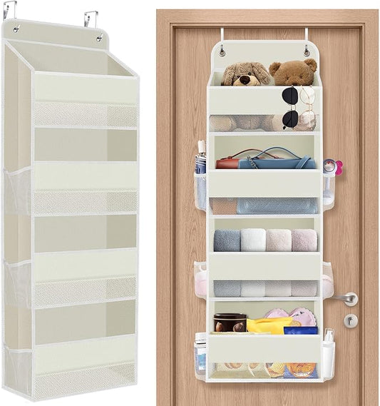 1 Pack Over The Door Organizer, Hanging Storage Organizer with Clear Window, 40lb Ultra Sturdy Large Capacity Room Organizer for Pantry Bathroom Nursery Closet Baby Essential (Beige)-NeatNest