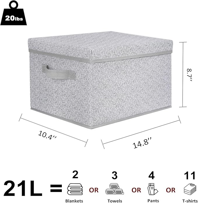 WUIKE Foldable Storage Bins with Lids, Storage Boxes with Handles, Closet Shelf Organizer, Fabric Storage Baskets for Bedroom, Decorative Storage Containers, Large, Ash Gray, 3-Pack-NeatNest