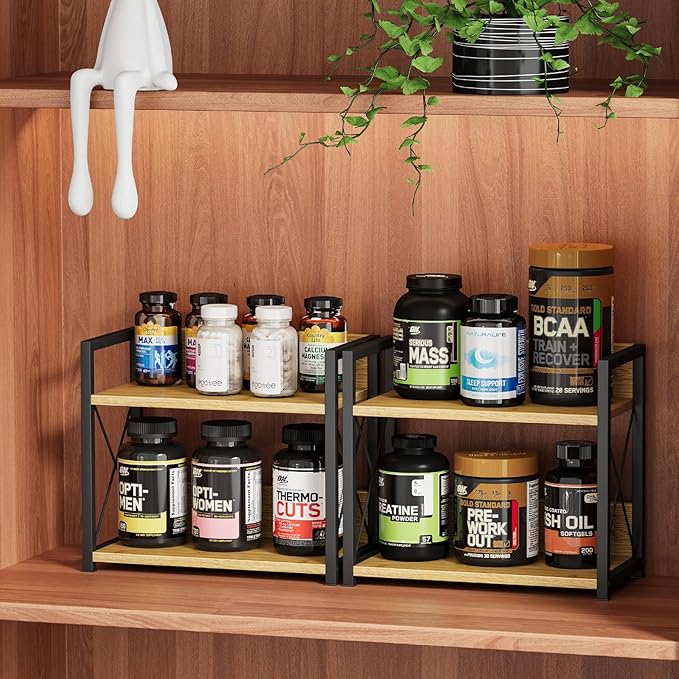Giikin Countertop Shelf Organizer, 2 Tier Kitchen Spice Rack Organizer for Countertop, Wood Coffee Counter Shelf Organizer for Home (Bamboo, S)-NeatNest