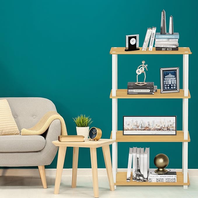 Furinno Turn-N-Tube 4-Tier Multipurpose Shelf Display Rack, Square Tube, Beech/White-NeatNest