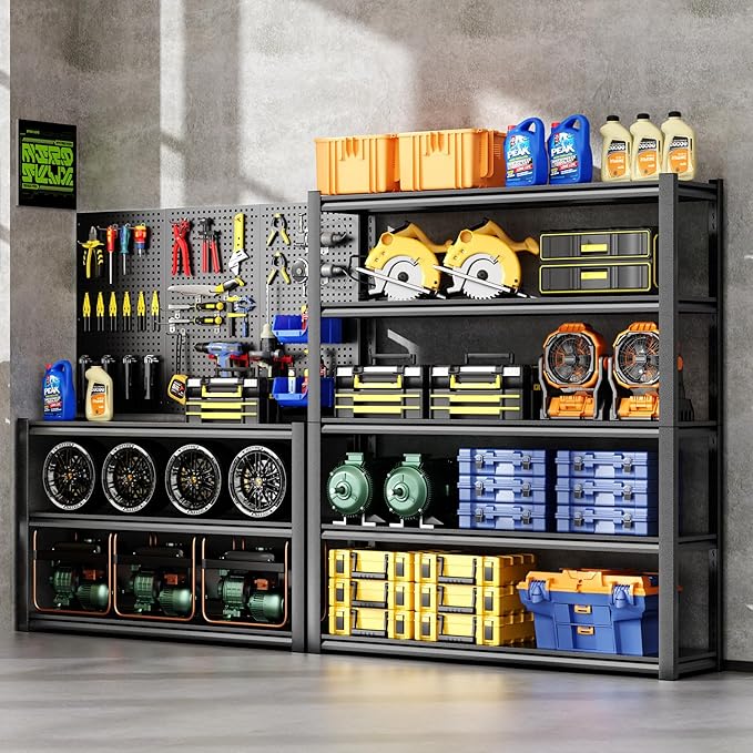 36" W Garage Shelving,5-Tier Heavy Duty Shelving Unit,3000LBS Adjustable Metal Storage Shelves,Storage Rack Units for Industrie,Shed,Warehouse,Basement,Black,36" W x 16" D x 72" H-NeatNest