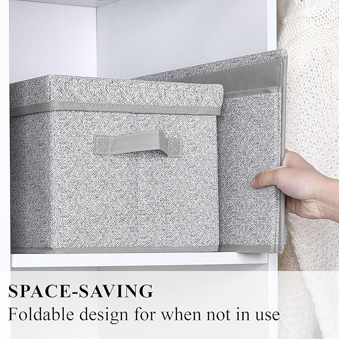 WUIKE Foldable Storage Bins with Lids, Storage Boxes with Handles, Closet Shelf Organizer, Fabric Storage Baskets for Bedroom, Decorative Storage Containers, Large, Ash Gray, 3-Pack-NeatNest