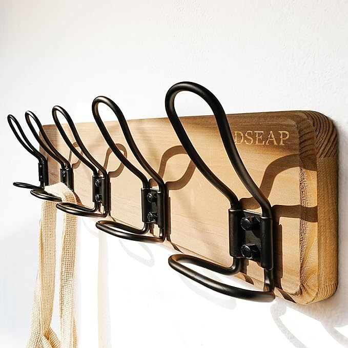Dseap Coat Rack Wall Mounted - Heavy Duty Farmhouse Rustic Wall Coat Hanger With 5 Wire Hooks for Clothes Hat Jacket Towel, RusticWire, G25A, Weathered Brown & Black-NeatNest