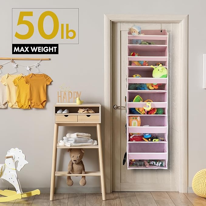 HOMELUX THEORY 2 PC Heavy Duty Over the Door Organizer 55x14x6.7, 6 Large Front & 12 Side Pockets, Hanging Storage Closet Door Organizer for Bedroom, Bathroom and Baby Nursery Storage (Ivory)