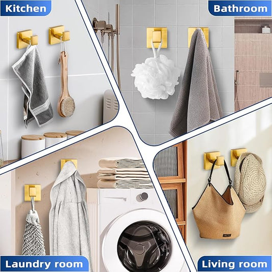 Brushed Gold Towel Hooks for Bathrooms, Heavy Duty Wall Mounted Stainless Steel Modern Hook, 4 Pack – Ideal for Hanging Towels, Robes, Coats, in Kitchen, Bedroom, Bathroom, or Hotel-NeatNest