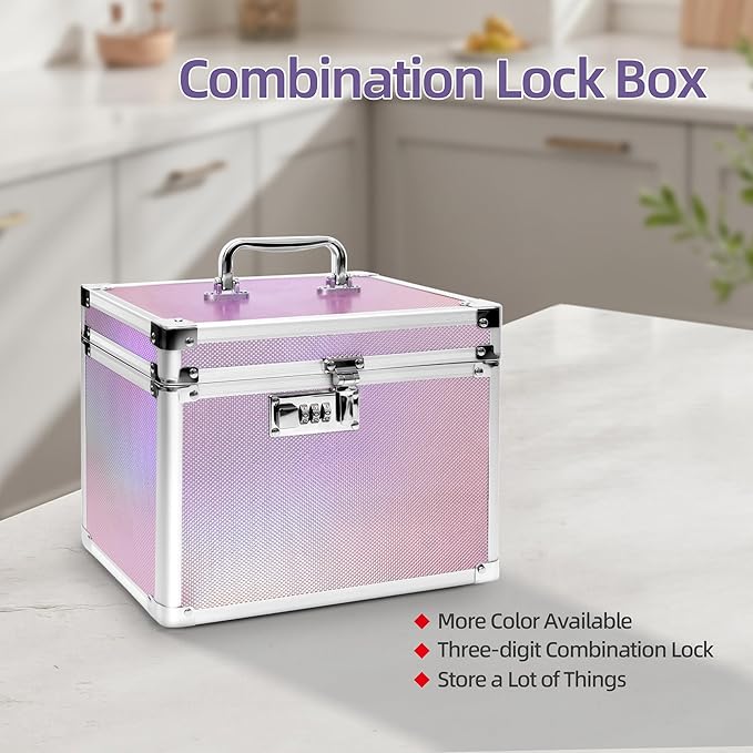 Medication Combination Lock Boxes with Code for Personal Items, Medicine Lockbox for Documents 10 x 7.25 x 7.75 Inches Colorful Aurora