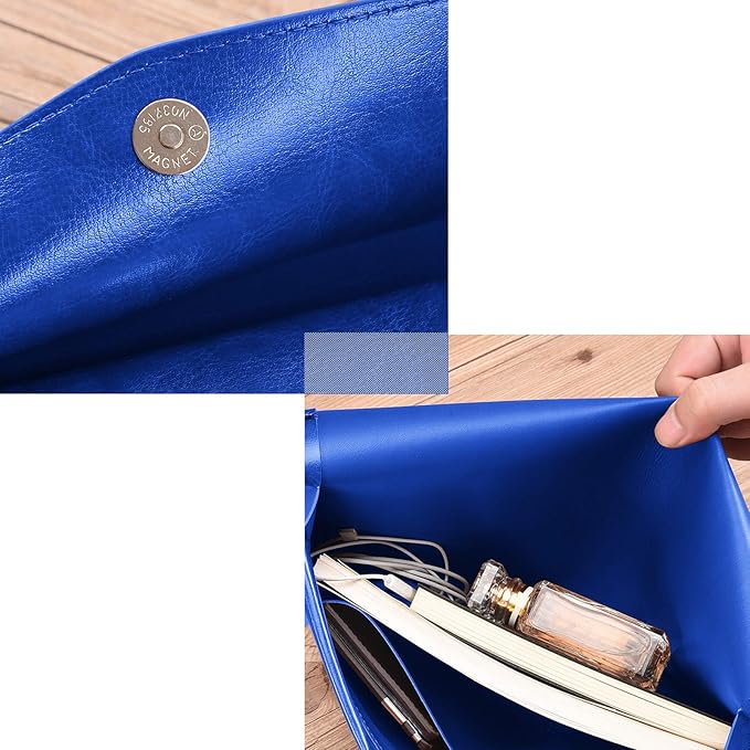 Enyuwlcm PU Leather A4 File Folder Document Holder Envelope Folder Case with Snap Closure for Receipt Contract Blue