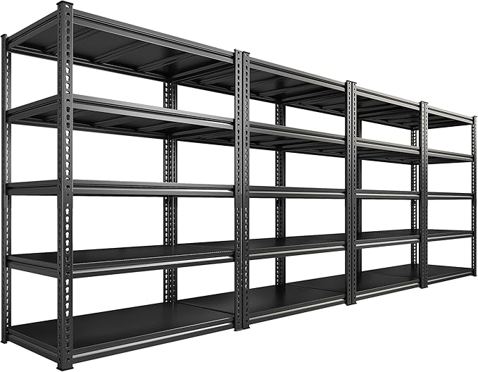 REIBII 72" H Garage Shelving Load 2500 LBS, Heavy Duty Storage Shelves, 5-Tier Adjustable Garage Shelves for Warehouse, Basement, 72" H x36 W x18 D, Black, 4 Pack-NeatNest