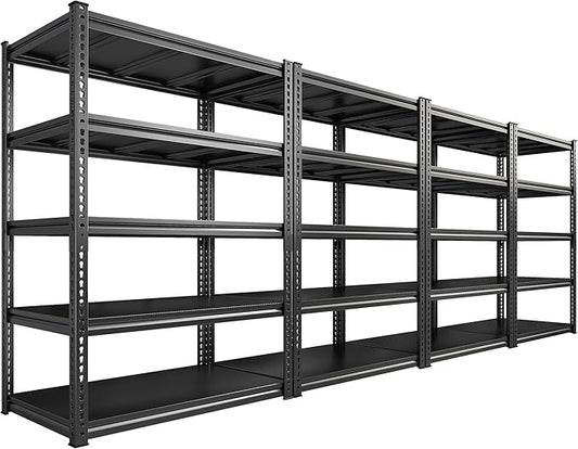 REIBII 72" H Garage Shelving Load 2500 LBS, Heavy Duty Storage Shelves, 5-Tier Adjustable Garage Shelves for Warehouse, Basement, 72" H x36 W x18 D, Black, 4 Pack-NeatNest