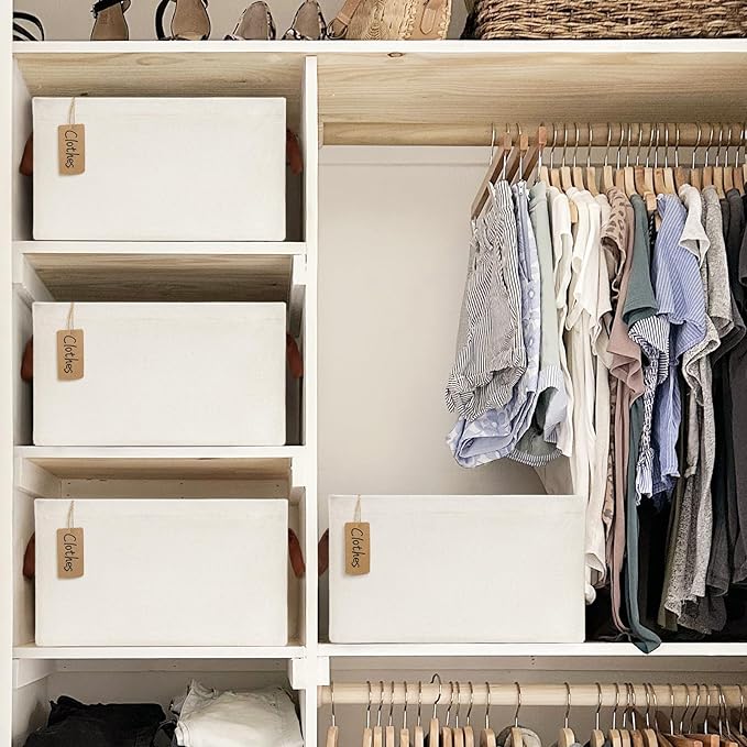 CHICVITA Closet Storage Bins Storage Baskets for Shelves, Baskets for Organizing, Closet Organizers and Storage, Cube Storage Bins, 16 ¾" L x 11" W x 9 ¾" H, Beige, 4-Pack