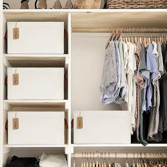 CHICVITA Closet Storage Bins Storage Baskets for Shelves, Baskets for Organizing, Closet Organizers and Storage, Cube Storage Bins, 16 ¾" L x 11" W x 9 ¾" H, Beige, 4-Pack-NeatNest