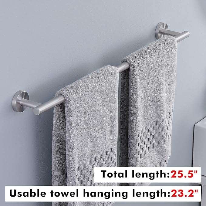 KES 23.2-Inch Towel Bar for Bathroom, Bath Towel Rack Towel Holder Wall Mount SUS304 Stainless Steel Brushed Finish, Total Length 25.5 Inch, A2000S65B-2