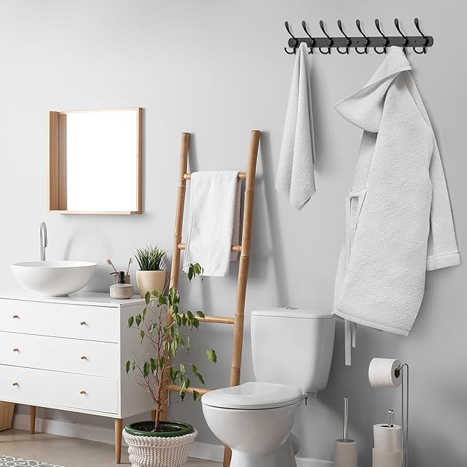 Coat Rack Wall Mount with 8 Tri Hooks, Stainless Steel 24 Inch – Black Matte Finish, Heavy Duty Wall Mounted Hook Rack for Coats, Hats, Towels, Scarfs, Robes, Bags, Entryway & Bathroom-NeatNest