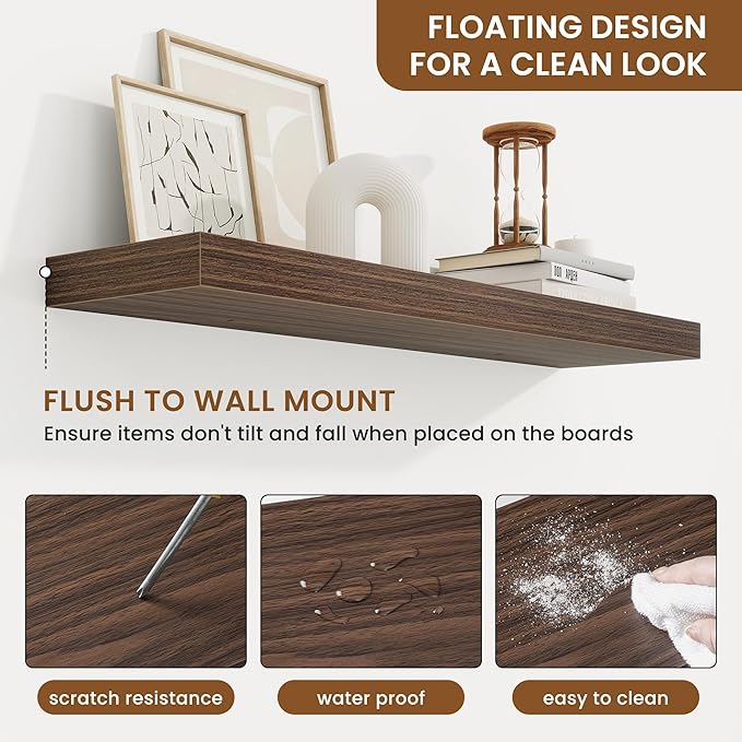 fuqing Floating Shelves for Wall, Bathroom Shelf Wall Mounted for Storage, Shelves with Invisible Bracket for Bedroom, Kitchen, Living Room, Farmhouse Small Book Shelf, 32 Inch Set of 2, Walnut-NeatNest