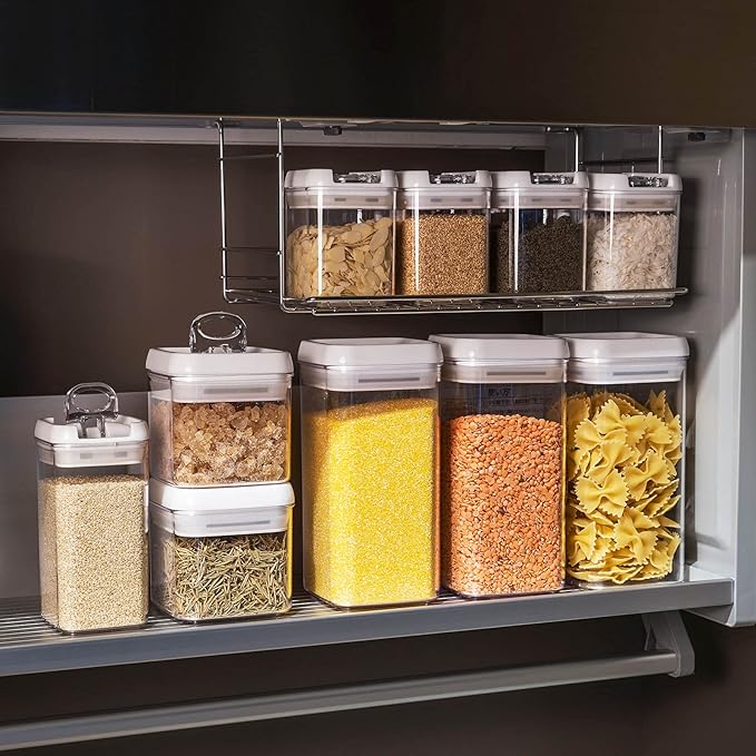 Felli Flip Tite Food Storage Container with Lid Airtight 4" Ring Seal Flip Top, Stackable Acrylic Canister Jar for Pantry Kitchen Counter, Snack Coffee Bean Granola Pet Treats Cracker Holder (1.3 qt)-NeatNest