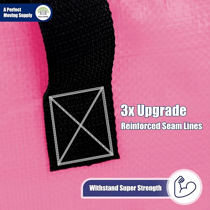 Cosy Family 4 Pack Heavy Duty Extra Large Moving Bags with Backpack Straps - Strong Handles & Zippers, Storage Totes For Space Saving, Fold Flat, Alternative to Moving Box, Pink-NeatNest