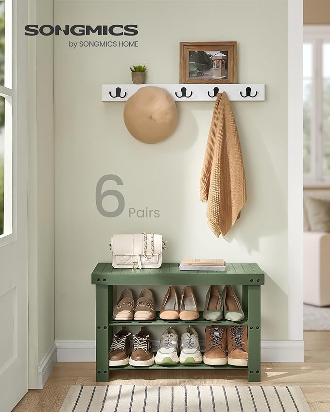 SONGMICS Shoe Rack Bench, 3-Tier Bamboo Shoe Storage Organizer, Entryway Bench, Holds Up to 286 lb, 11.3 x 27.6 x 17.8 Inches, for Entryway Bathroom Bedroom, Forest Green ULBS004C01-NeatNest