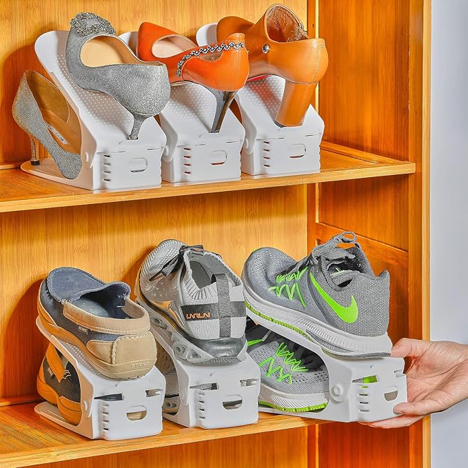 Shoe Slots Organizer, 36PCS Adjustable Double Layer Stack Shoe Rack, 50% Space-Saving Storage Rack Holder, White-NeatNest