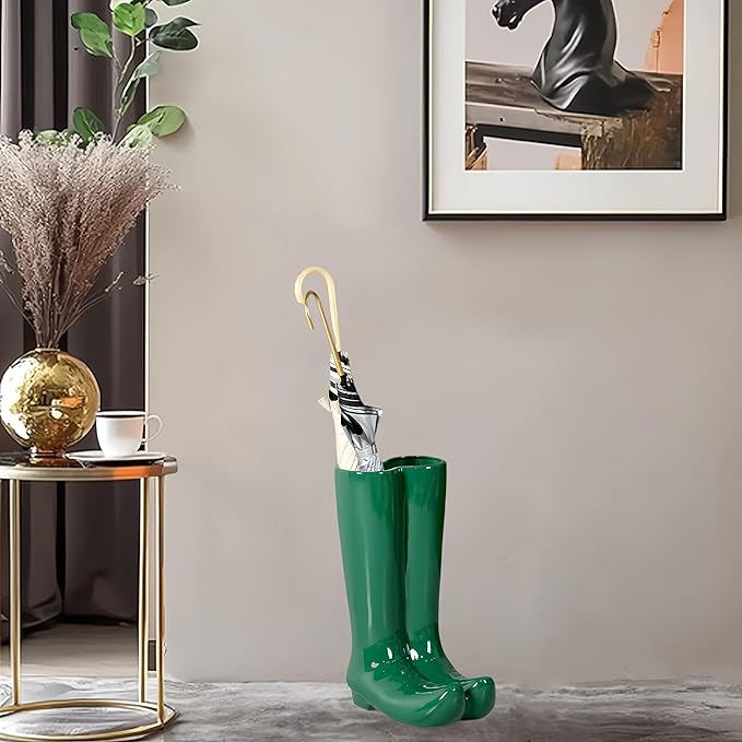 Green Umbrella Holder Stand 20" H Modern Style Floor Vase Glossy Ceramic Entryway Organizer for Multiple Umbrellas for Storaging Canes Walking Sticks