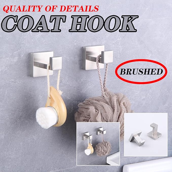 GERZWY Brushed Stainless Steel Towel Hook Robe Hook Coat Hook Heavy Duty Wall Mounted Luxury Hooks for Bathroom Hotel 2 Pack FG1607-2LS