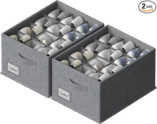 2 Pack Shoe Organizer for Closet,Fits up to 24 Pairs,Fabric Shoe Storage Bins,Large Shoe Box Storage Containers with Bottom Support for Shoes (Dark Gray, (16.5 * 12.6 * 9.5) x1)-NeatNest