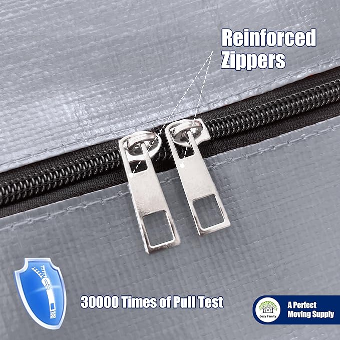 Cosy Family 8 Pack Heavy Duty Extra Large Moving Bags with Backpack Straps - Strong Handles & Zippers, Storage Totes For Space Saving, Fold Flat, Alternative to Moving Box (Set of 8, Silver)-NeatNest