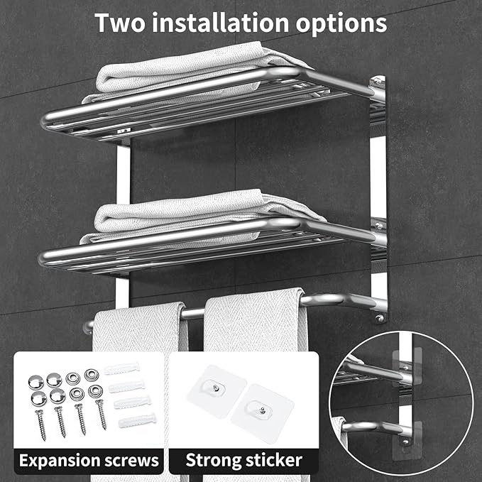 22.8Inch Towel Rack for Bathroom and Lavatory Towel Hanger with Wall Mount Towel Bars 304 Stainless Steel No Drill Tower Holder Shelf (Triple-Layered Towel Rack)
