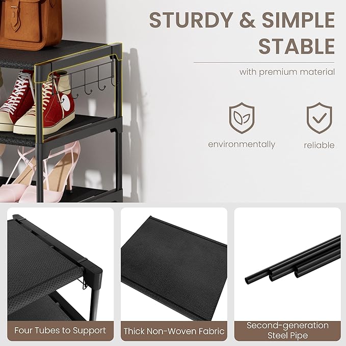 VIZUN 8 Tier Tall Shoe Rack Heavy Duty Sturdy Metal, 26-30 Pairs Boots Storage, Shoes Organizer with Pockets for Entryway Garage-NeatNest