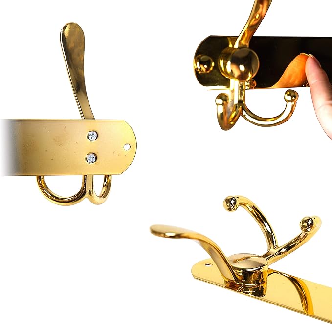 Dseap Coat Rack Wall Mounted - 5 Tri Hooks, Heavy Duty, Stainless Steel, Metal Coat Hook Rail for Coat Hat Towel Purse Robes Mudroom Bathroom Entryway,Gold-NeatNest