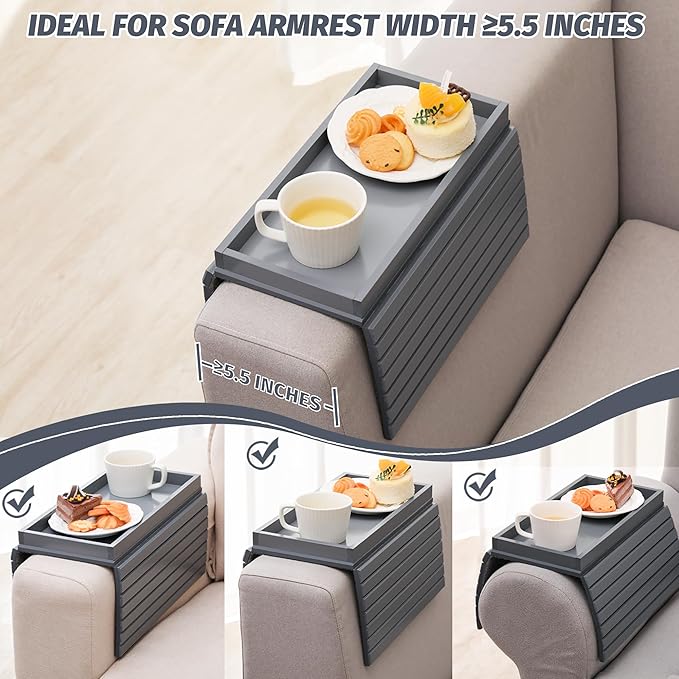 GEHE Bamboo Sofa Arm Tray, Foldable Couch Arm Tray Side Table, Anti-Falling Armrest Tables Cup Holder for Snacks, Drinks, Beers, Phone, Control, Flexible and Portable, Anti-Slip Bottom-NeatNest