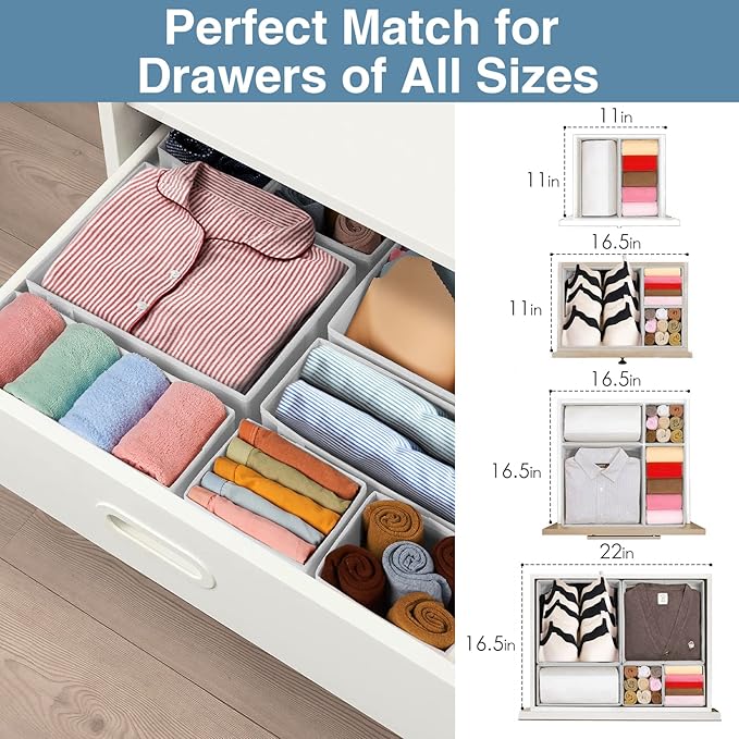 Criusia Drawer Organizer Clothes, 8 Pack Underwear Drawer Organizer, Foldable Closet Organizers and Storage Dresser Drawer Dividers for Clothes, Socks, Scarves, Ties (White)-NeatNest