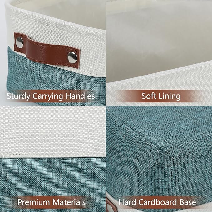 DULLEMELO Small Storage Bin,Small Fabric Rectangular Storage Basket for Shelves,Foldable Bin with Handles for Toy and Clothes Storage (White&Dark Green,1 PACK)-NeatNest