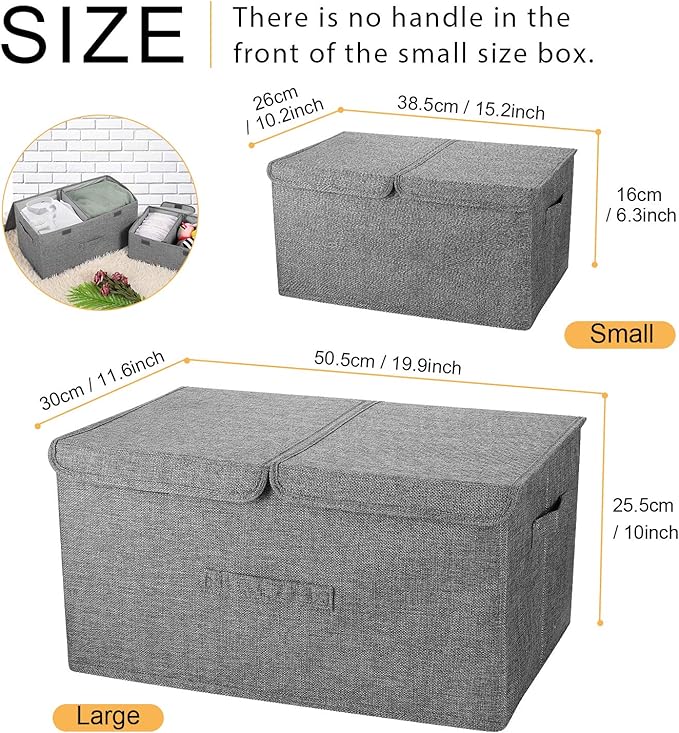 2 Pack Large Storage Boxes with Lids and Handles, Collapsible Linen Storage Bins Organizer Containers Baskets Cube with Removable Divider for Home Bedroom Closet Office (Green, Large)-NeatNest