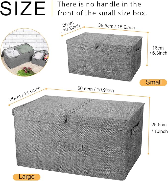 2 Pack Large Storage Boxes with Lids and Handles, Collapsible Linen Storage Bins Organizer Containers Baskets Cube with Removable Divider for Home Bedroom Closet Office (Coffee, Large)-NeatNest